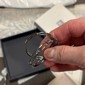 Silver Hoop Earrings with Rhinestones